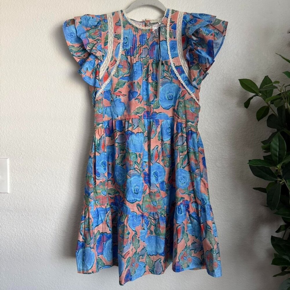 Pinch Floral Mini Dress in Blue and Coral